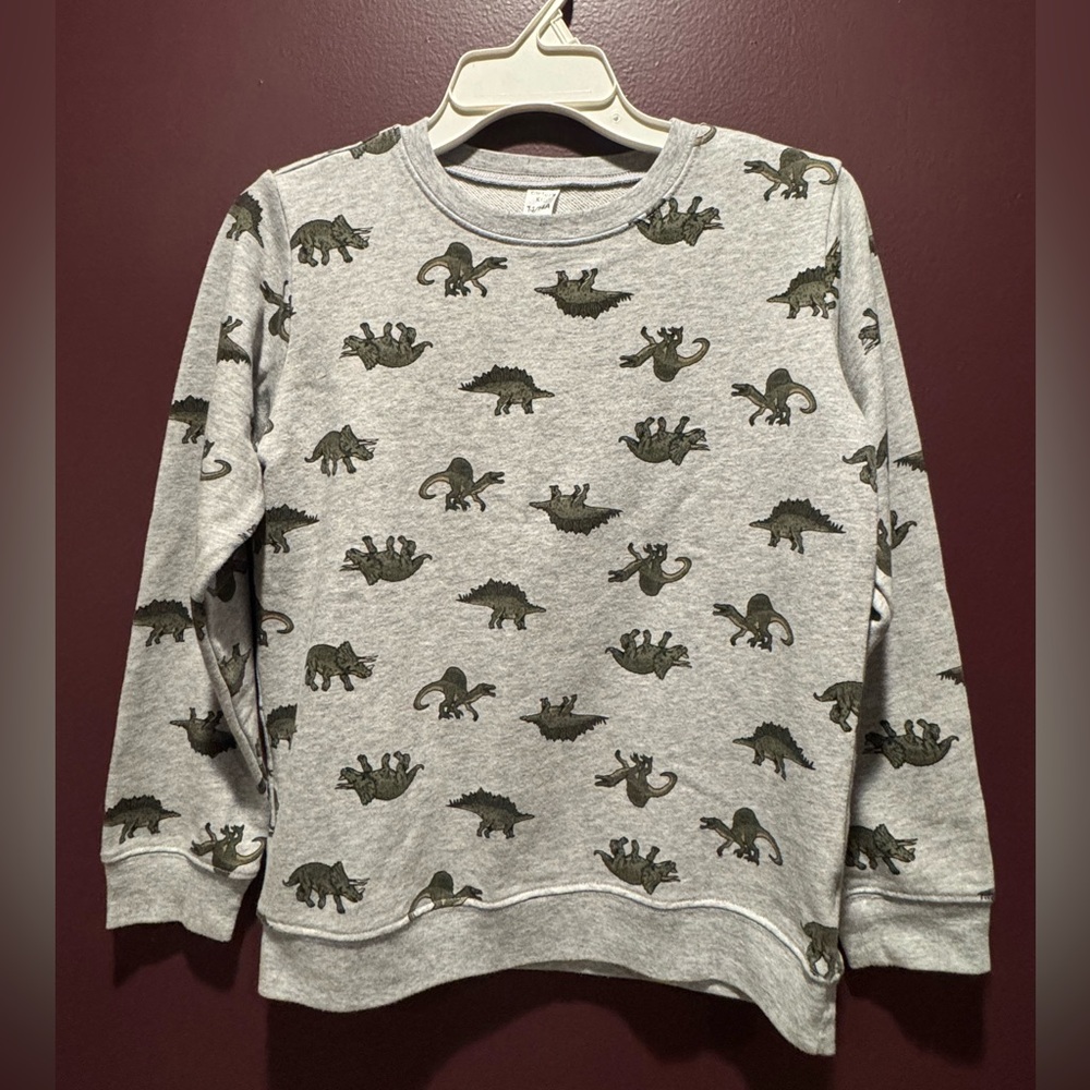 Gently worn Carters Kids Gray Dinosaur Print Sweatshirt size 14.